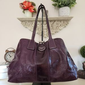 Carryall Signature Stich Frame F15658 Purple Patent Leather Satchel 14.5"L x 6.